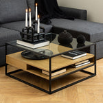 Randolf Square Coffee Table with 2 Shelves in Black and Oak 