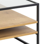 Randolf Square Coffee Table with 2 Shelves in Black and Oak 