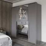 Ribble 210cm Bi-folding 4 Door Sliding Wardrobe Lava with Mirror 