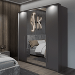 Ribble 210cm Bi-folding 4 Door Sliding Wardrobe Lava with Mirror 