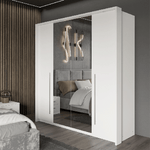Ribble 210cm Bi-folding 4 Door Sliding Wardrobe White with Mirror 
