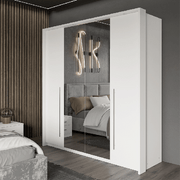 Ribble 210cm Bi-folding 4 Door Sliding Wardrobe White with Mirror 