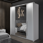 Ribble 210cm Bi-folding 4 Door Sliding Wardrobe White with Mirror 
