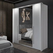Ribble 210cm Bi-folding 4 Door Sliding Wardrobe White with Mirror 