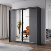 Rico 203cm Sliding Door Wardrobe Graphite + Mirror 