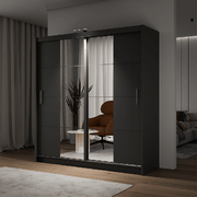 Rico 203cm Sliding Door Wardrobe Graphite + Mirror 