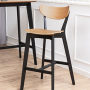 Roxby Bar Stool, Black and Oak Set of 2 