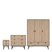 Ry 3 Piece Bundle, Bedside, Chest and 3 Door 3 Drawer Wardrobe in Jackson Hickory Oak 