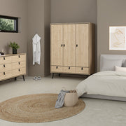 Ry 3 Piece Bundle, Bedside, Chest and 3 Door 3 Drawer Wardrobe in Jackson Hickory Oak 
