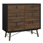 Ry 3 Piece Bundle, Bedside, Chest and 3 Door 3 Drawer Wardrobe in Matt Black Walnut 