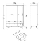 Ry 3 Piece Bundle, Bedside, Chest and 3 Door 3 Drawer Wardrobe in Matt Black Walnut 