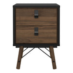 Ry Bedside Cabinet 2 Drawer in Matt Black Walnut 