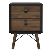 Ry Bedside Cabinet 2 Drawer in Matt Black Walnut 