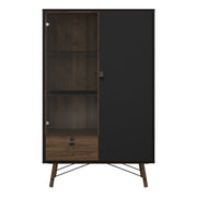 Ry China Cabinet 1 Door 1 Glass Door 1 Drawer in Matt Black Walnut 