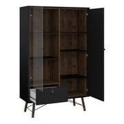 Ry China Cabinet 1 Door 1 Glass Door 1 Drawer in Matt Black Walnut 