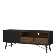 Ry TV Unit 1 Door 1 Drawer in Matt Black Walnut 