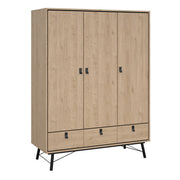 Ry Wardrobe 3 Doors 3 Drawers in Jackson Hickory Oak 