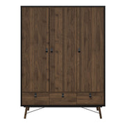 Ry Wardrobe 3 Doors 3 Drawers in Matt Black Walnut 