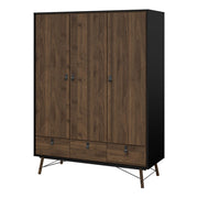 Ry Wardrobe 3 Doors 3 Drawers in Matt Black Walnut 