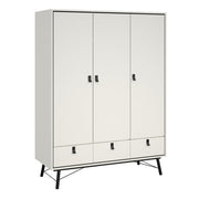 Ry Wardrobe 3 Doors 3 Drawers in Matt White 