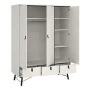 Ry Wardrobe 3 Doors 3 Drawers in Matt White 