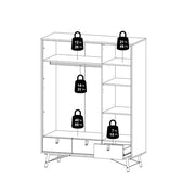 Ry Wardrobe 3 Doors 3 Drawers in Matt White 