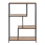 Seaford Black Metal Asymmetrical Bookcase with 3 Oak Shelves 