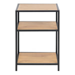 Seaford Black Metal Bedside Table with 2 Oak Shelves 