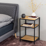 Seaford Black Metal Bedside Table with 2 Oak Shelves 