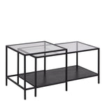 Seaford Black Metal Coffee Table Set with Glass Top 