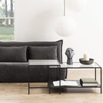 Seaford Black Metal Coffee Table Set with Glass Top 