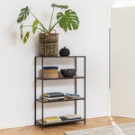 Seaford Black Metal Low Bookcase with 3 Oak Shelves 