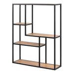 Seaford Black Metal Wide Wall Shelf with 3 Additional Oak Shelves 