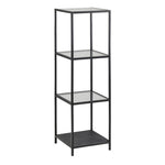 Seaford Narrow Black Metal Bookcase with 3 Glass Shelves 