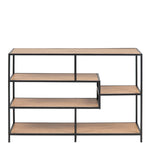 Seaford Wide Black Metal Bookcase with 4 Oak Shelves 