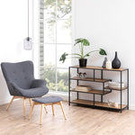 Seaford Wide Black Metal Bookcase with 4 Oak Shelves 