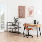 Seaford Wide Black Metal Bookcase with 4 Oak Shelves 