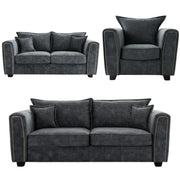 Serena Charcoal Black Fabric 3+2+1 Seater Sofa Set