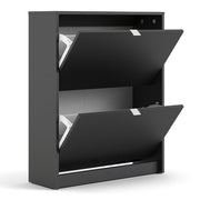 Shoes Shoe Cabinet 2 Flip Down Doors and 2 layers in Matt Black 