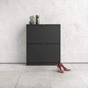 Shoes Shoe Cabinet 2 Flip Down Doors and 2 layers in Matt Black 
