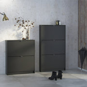 Shoes Shoe Cabinet 3 Flip Down Doors and 1 layer in Matt Black 