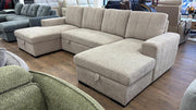 Como U Shape Corner Sofa Bed - Beige Fabric - Pull Out