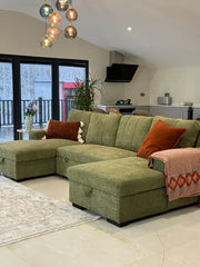 Como U Shape Corner Sofa Bed - Green Fabric - Pull Out