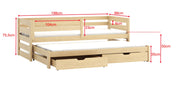 Wooden Double Bed Kubus with Trundle and Storage