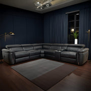 Somerville Black Leather Electric Recliner Corner Sofa