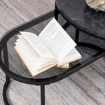 Spiro Round/Oval Coffee Table Set with Black Marble/Smoked Melamine Glass Top 