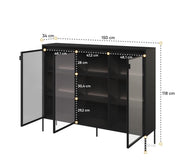 Trend TR-08 Display Cabinet 150cm [Black Matt] - Product Dimensions