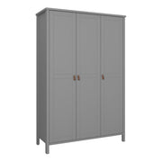 Tromso 3 Doors Wardrobe Folkestone Grey with Leather Handles 