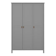 Tromso 3 Doors Wardrobe Folkestone Grey with Leather Handles 