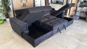 Alaya Black Fabric U Shape Corner Pull Out Sofabed - 326 x 166 x 166 CM